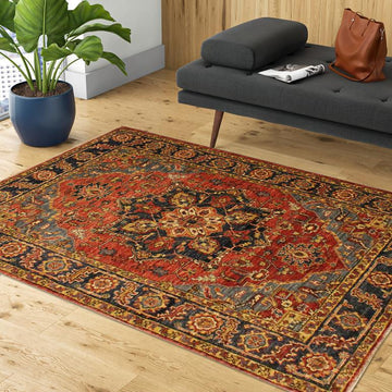 handmade Geometric Kafkaz Chobi Ziegler Rust Blue Hand Knotted RECTANGLE 100% WOOL area rug 4 x 6